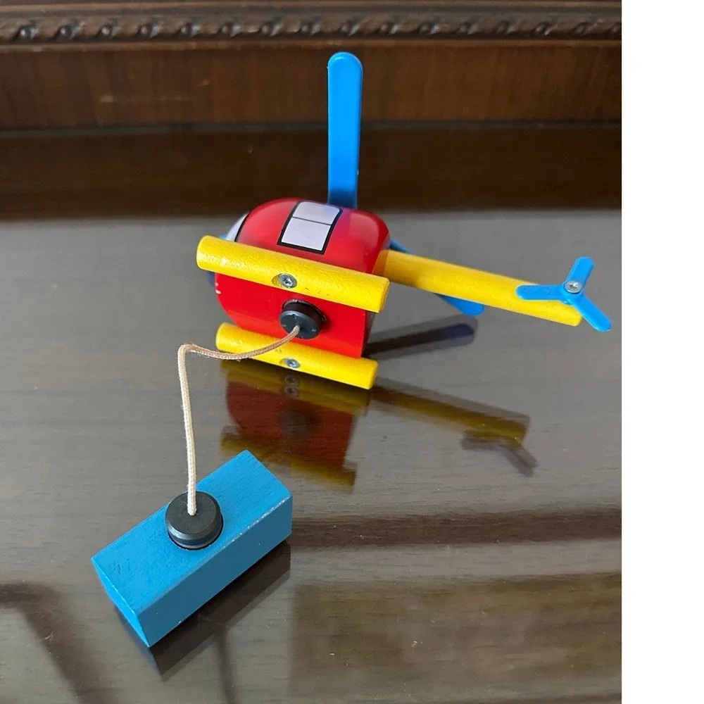 Brio 33581 Magnetic Helicopter Wooden Toy Red Yellow Blue Rescue Cargo Vehicle